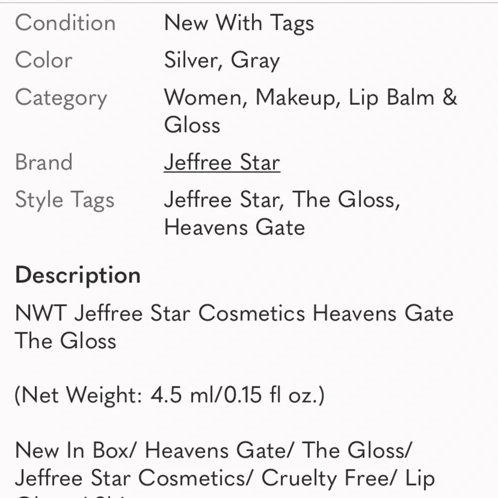 Jeffree Star Heavens gate The gloss with gray glitter finish new in box